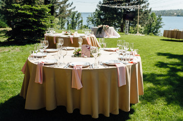 wedding table for guests in the forest