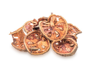 Dry Bael fruit - Slices of dry Bael fruit on white  background