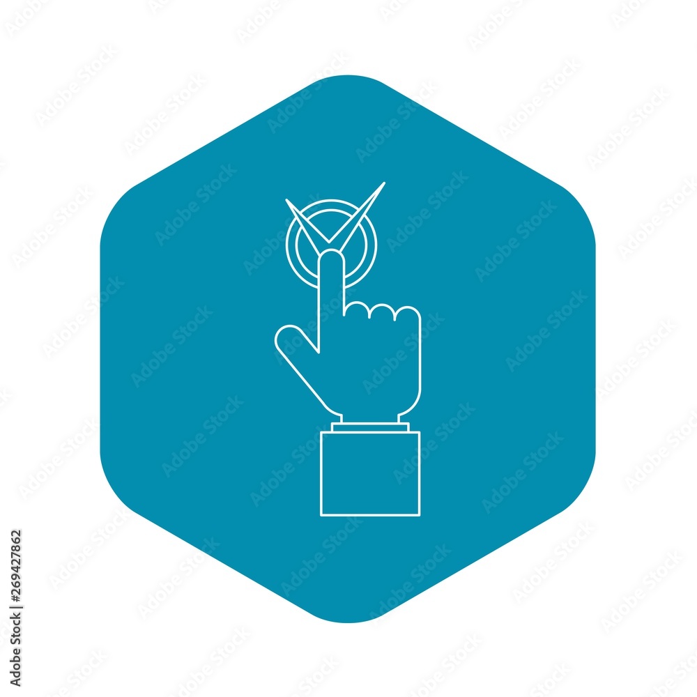 Poster hand with voting sign icon. outline illustration of hand with voting sign vector icon for web