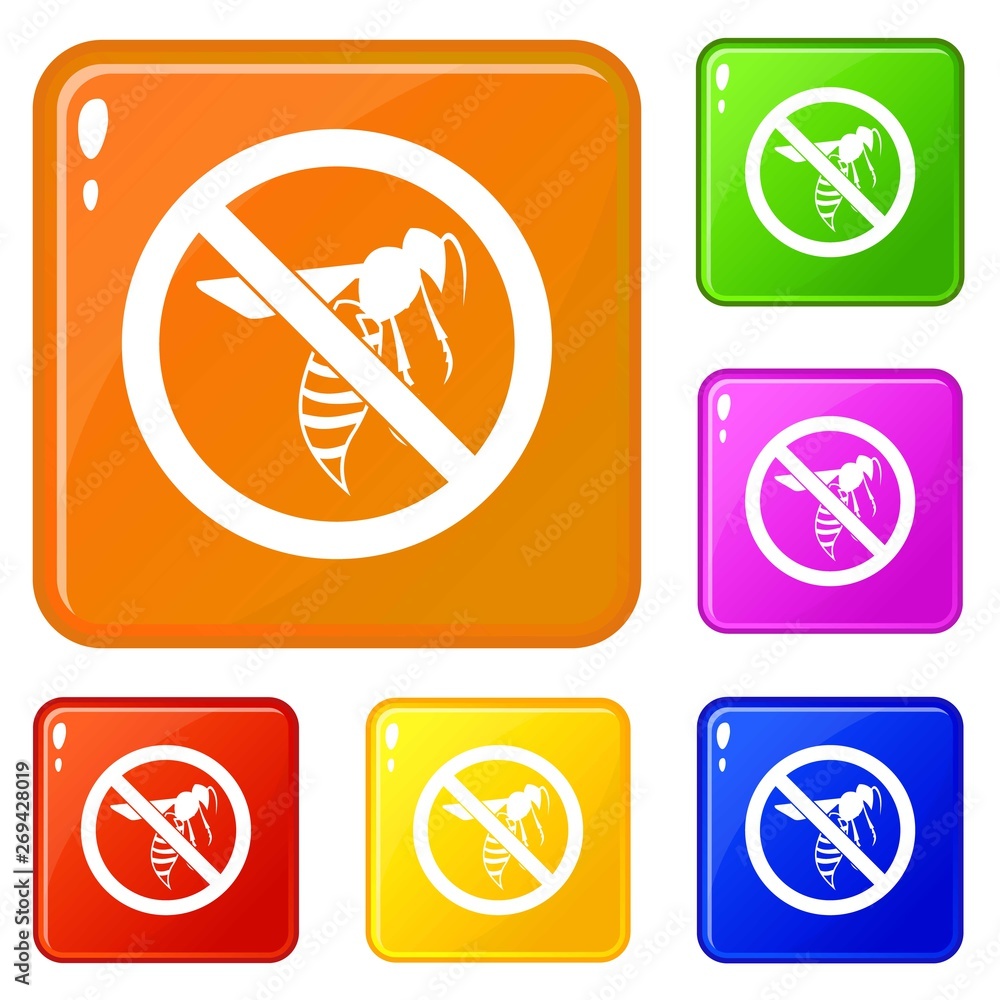 Poster no wasp sign icons set collection vector 6 color isolated on white background