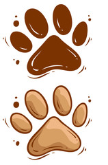 Cartoon brown cute dog paw. Isolated on white background. Vector icon set.