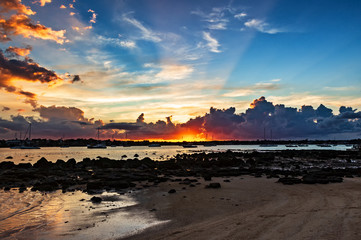 beautiful view of the sea beach in summer at sunset