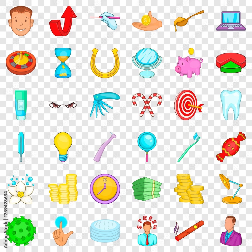 Aufkleber toothpaste icons set. cartoon style of 36 toothpaste vector icons for web for any design