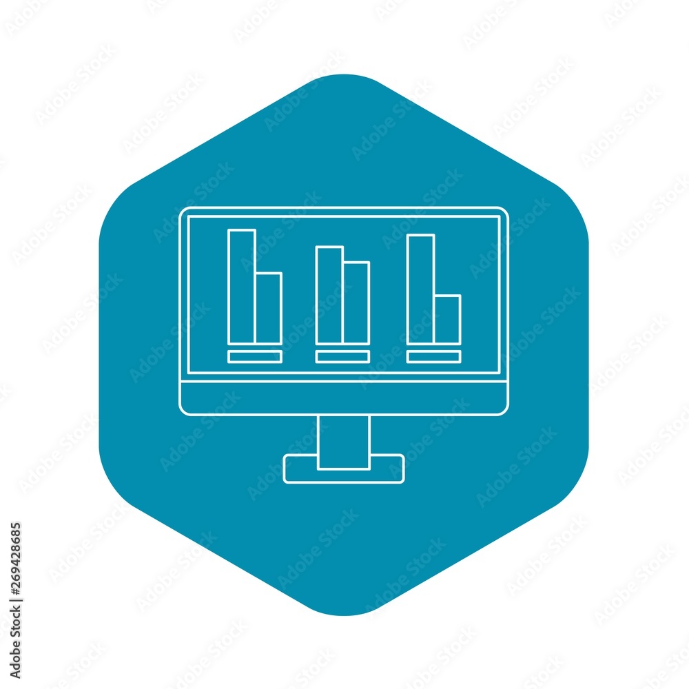 Poster growing business graph at computer screen icon. outline illustration of growing business graph at co