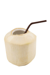 Fresh coconut juice isolated on white background