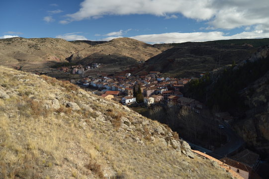 December 28, 2013. Albarracin, Teruel, Aragon, Spain. Albarracin Village View From The Castle. History, Travel, Nature, Landscape, Vacation, Architecture.
