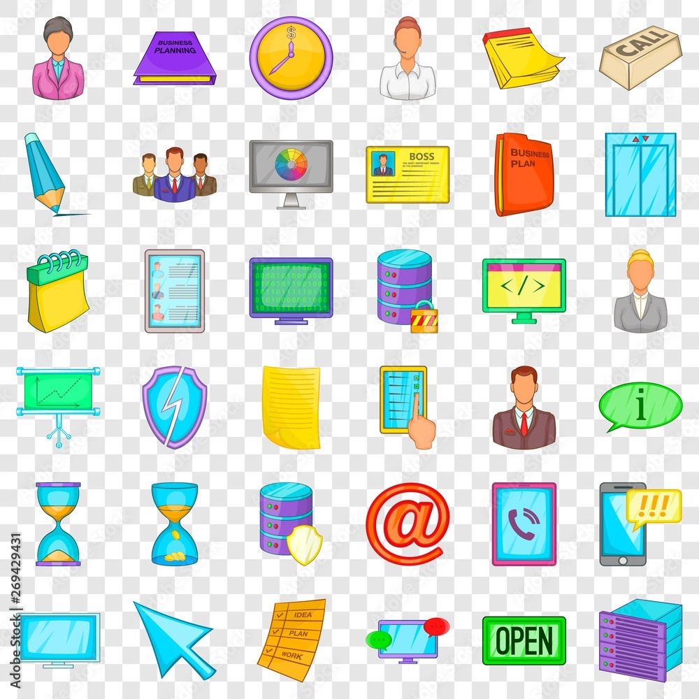 Poster group icons set. cartoon style of 36 group vector icons for web for any design