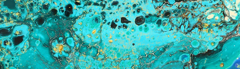 Abstrakter marmorierter Effekthintergrund. Blaue kreative Farben. Schöne Farbe mit dem Zusatz von Gold. Banner © tomertu