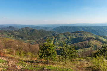 Naklejka premium A viewpoint on the mountain Jagodnja in Serbia. A beautiful view of the Drina River and nature in western Serbia.