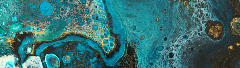Abstrakter marmorierter Effekthintergrund. Blaue kreative Farben. Schöne Farbe mit dem Zusatz von Gold © tomertu