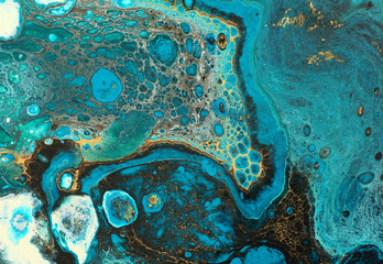 Abstract marbleized effect background. Blue creative colors. Beautiful paint with the addition of...