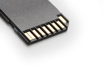 Black SD memory card on a white background, isolate