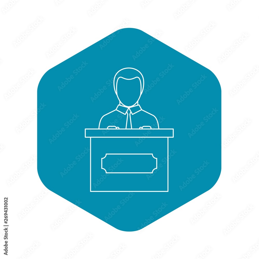 Poster orator speaking from tribune icon. outline illustration of orator speaking from tribune vector icon 