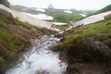 A small valley of geysers near the Mutnovsky geo power station in Kamchatka