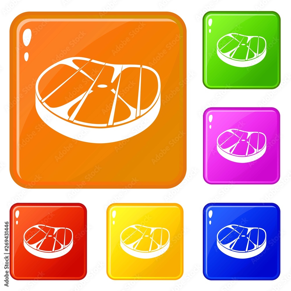 Poster steak icons set collection vector 6 color isolated on white background