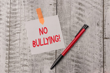 Text sign showing No Bullying. Business photo text stop aggressive behavior among children power...