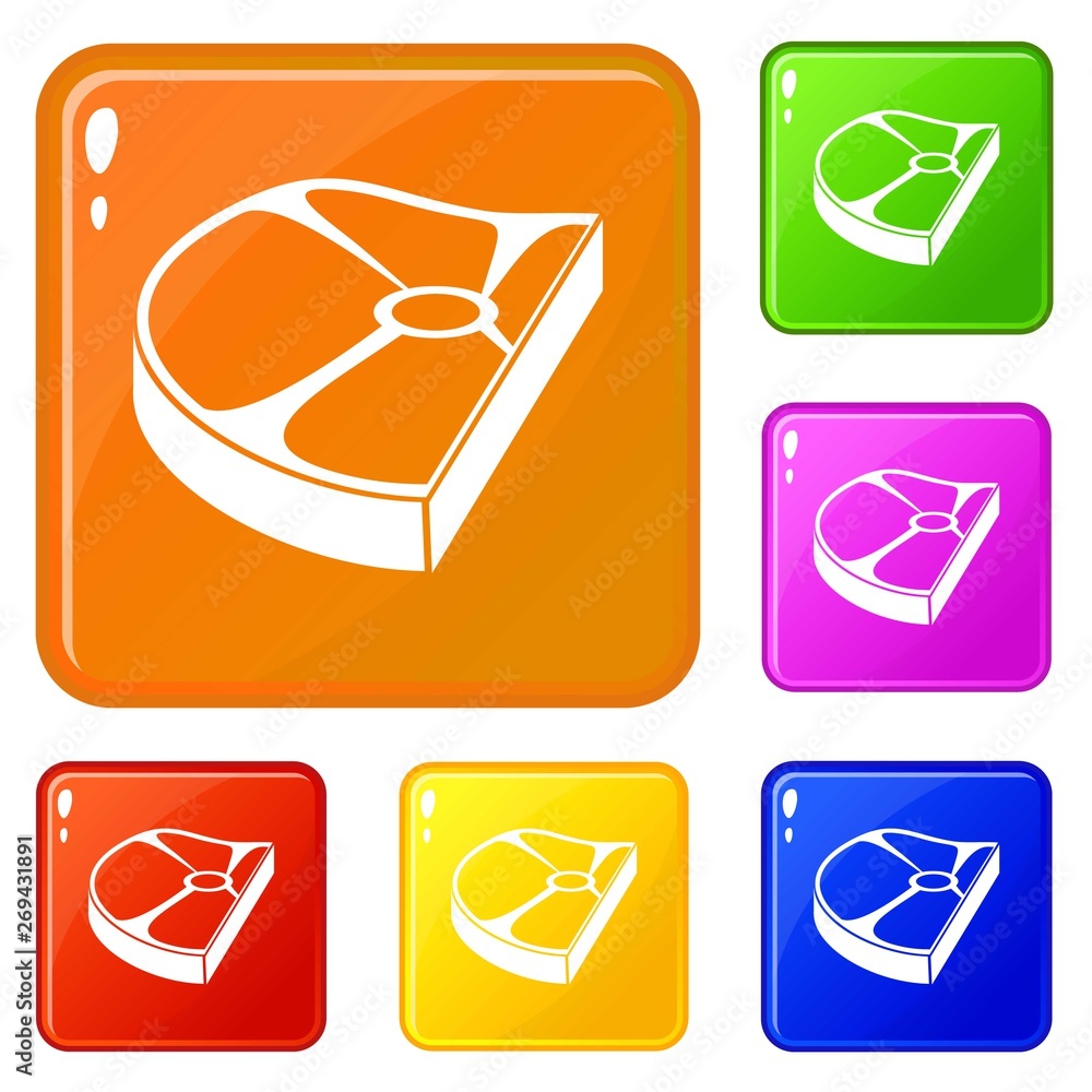 Poster steak icons set collection vector 6 color isolated on white background