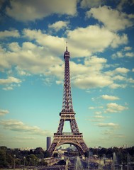 French Panorama with Eiffel Tower and old Toned Effect