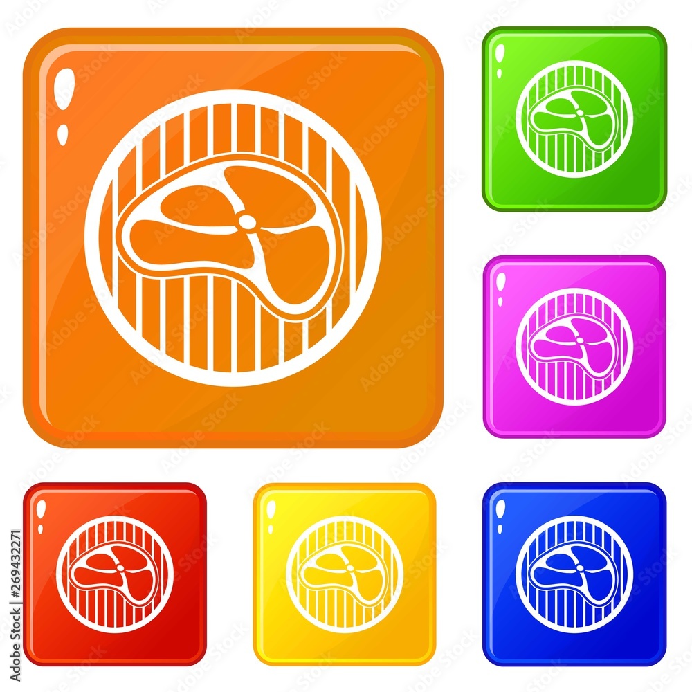 Poster steak icons set collection vector 6 color isolated on white background