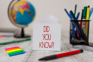 Text sign showing Did You Know Question. Business photo text when you are asking someone if they...