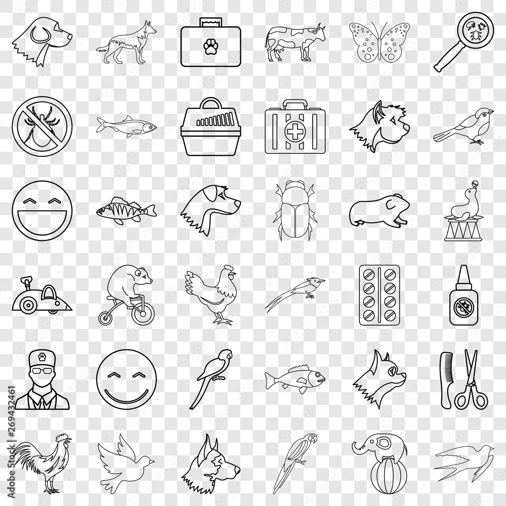 Poster elephant icons set. outline style of 36 elephant vector icons for web for any design