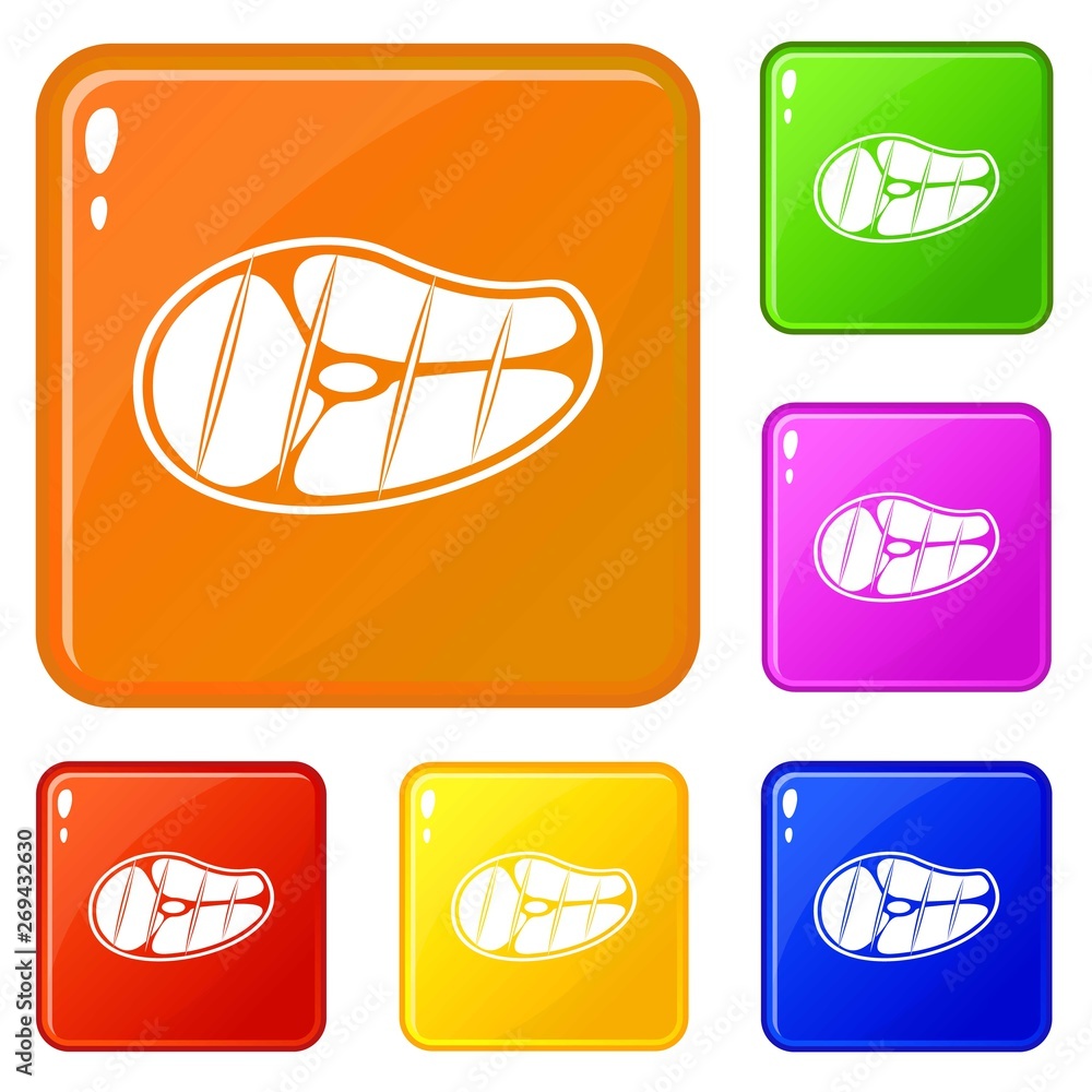Poster steak icons set collection vector 6 color isolated on white background