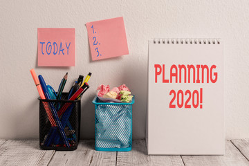 Conceptual hand writing showing Planning 2020. Concept meaning process of making plans for...