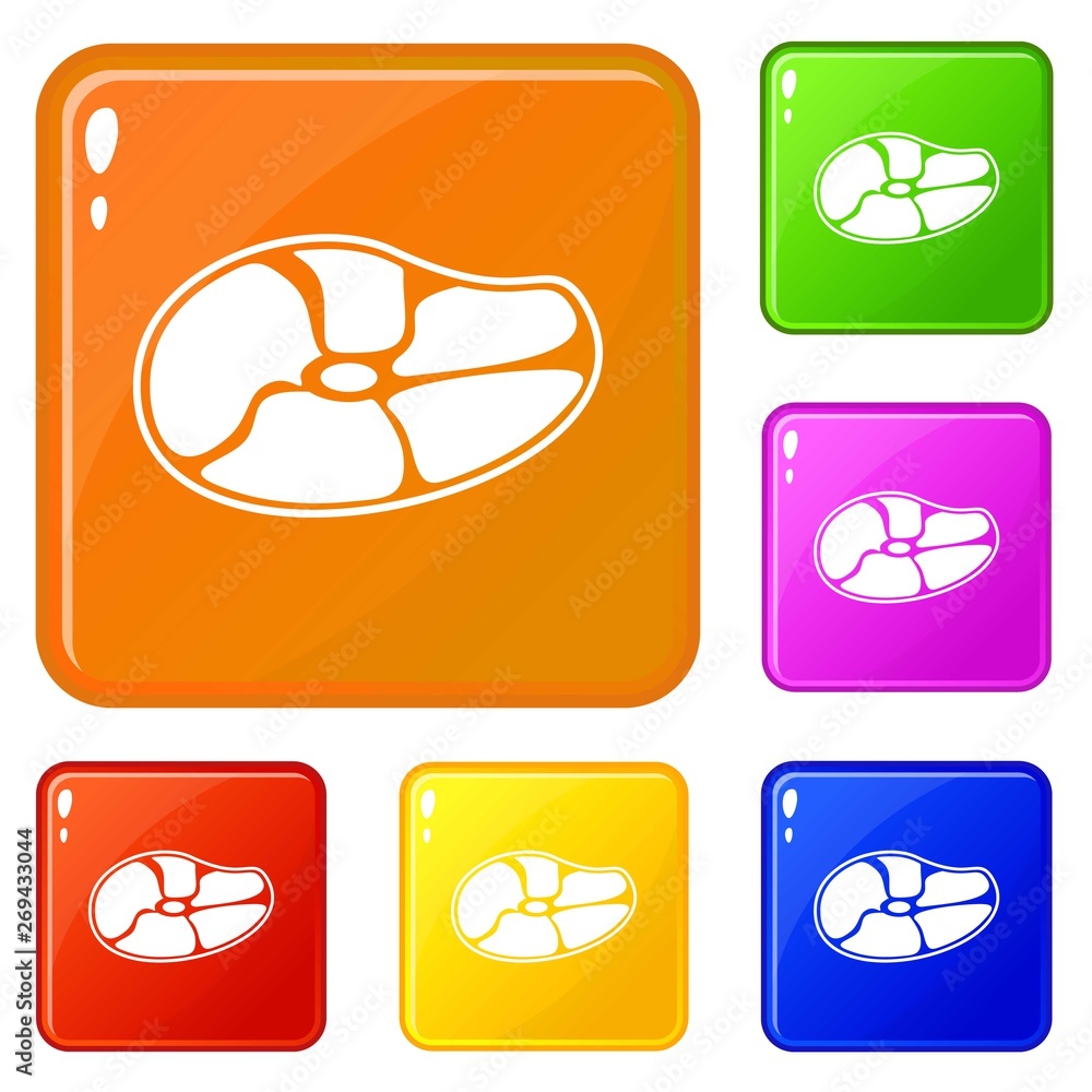 Poster steak icons set collection vector 6 color isolated on white background