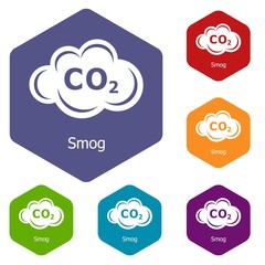 Smog icons vector colorful hexahedron set collection isolated on white