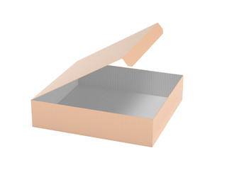 Flat brown paper box. Open carton. 3d rendering illustration isolated