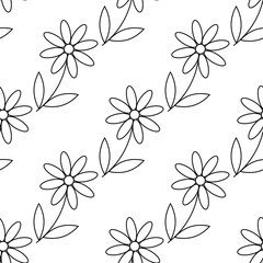 Camomile icon. daisy chamomile. Cute flower plant. Love card symbol. Growing concept. line design. white background. Isolated. Vector illustration seamless chamomile seamless pattern