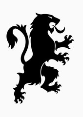 Heraldic rampant lion black silhouette. Tiger silhouette. Coat of arms. Heraldry logo design element - 269435608