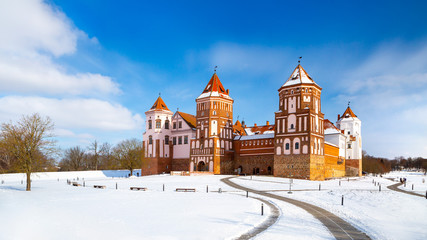 Grand view to Castle of Mir, Minsk Region, Belarus.