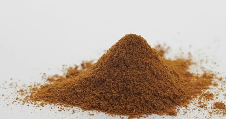 Red pepper powder. Macro shot against a white background