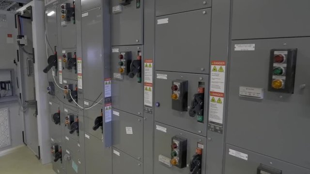 Switchgear breakers and electrical cabinet at industrial site