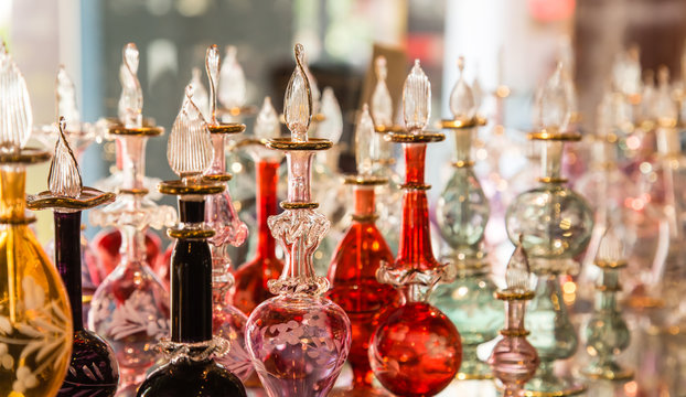 beautiful Arab perfume bottles display in shop