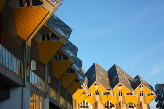 apartments and offices inside the cubic houses of Rotterdam, metropolitan city.