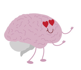 Brain in love on a white background. Vector illustration. 