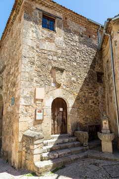 May 2019, Pedraza, Castilla Y Leon, Spain: la carcel de la Villa, the old Jail. Pedraza is one of the best preserved medieval villages of Spain, not far from Segovia