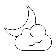 Cloud and moon cartoon isolated in black and white
