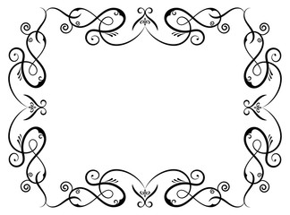 Vector simple black ornamental decorative frame. Calligraphy penmanship curly baroque frame black