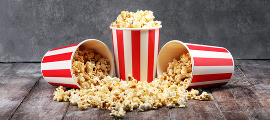 Cinema concept with popcorn. sweet and salty popcorn - obrazy, fototapety, plakaty