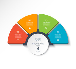 Infographic semi circle template with 4 options.