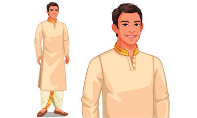Illustration of Indian man with traditional outfit