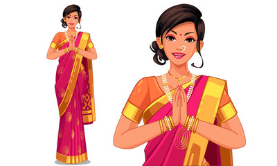 Illustration of Indian women with traditional outfit