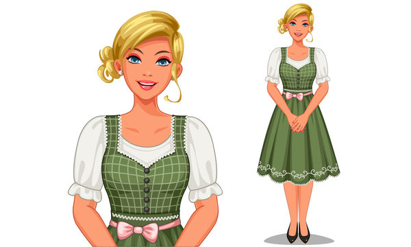 Vector Illustration Of German Girl In Traditional Outfit