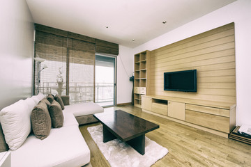 living room of a modern apartment.Vintage tone