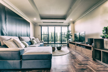 living room of a modern apartment.Vintage tone