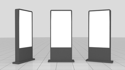 Mock up of four vertical silver light boxes, Template blank advertising for your texts message, poster 3d rendering design