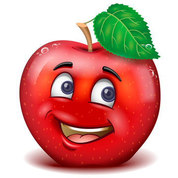 Cartoon mascot red apple smiling. Vector isolated.